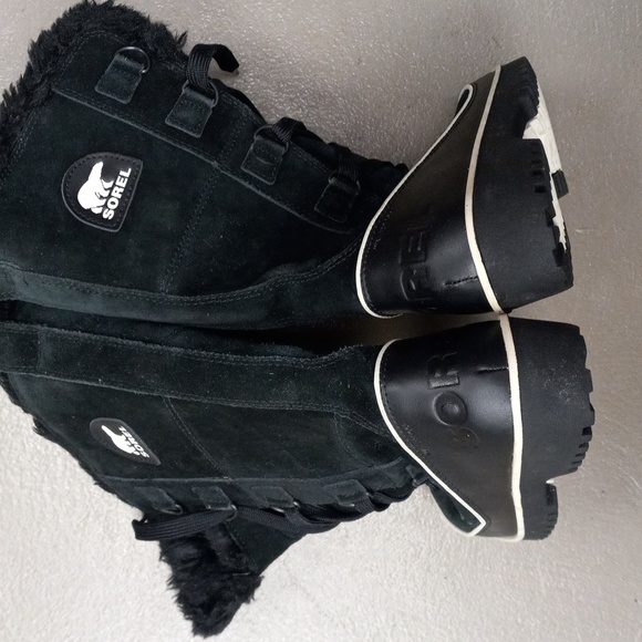 SOREL BLACK WINTER WATERPROOF FAUX FUR BOOTS - Picture 4 of 10
